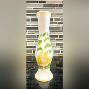 Vtg 1981 F.T.D.A Honeysuckle Ceramic Hand-Painted 8" Vase Portugal Green Yellow